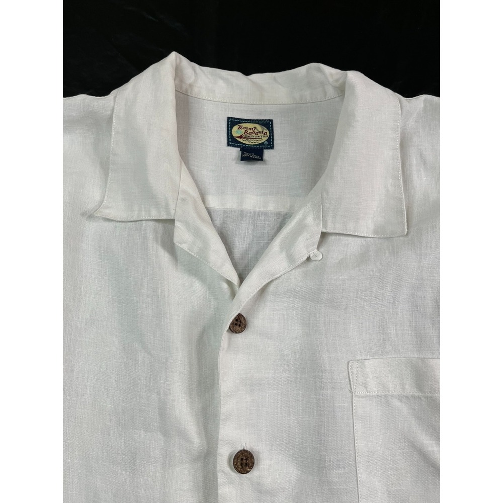 TOMMY BAHAMA Mens XXL Shirt White Linen‎ Loop Collar Crisp Pocket Front - Picture 6 of 7